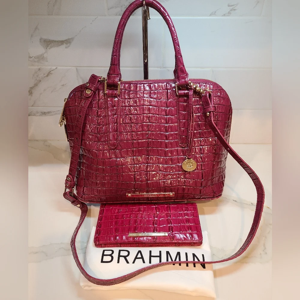 Brahmin Vintage Vivian Prissy Raspberry Set With Wallet EUC made in Italy